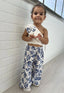 RUFFLED BOW DETAILED PATTERNED PANTS BLOUSE 2 PIECE SET