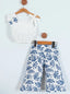RUFFLED BOW DETAILED PATTERNED PANTS BLOUSE 2 PIECE SET