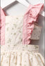 FRILLED DAISY PATTERNED DRESS WITH FLORAL CROWN COMBINATION