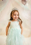 CRYSTAL QUEEN CROWN ACCESSORIZED MINT GREEN PINK WHITE BABY BLUE SPARKLING PRINCESS BIRTHDAY WEDDING SPECIAL OCCASION DRESS
