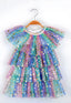 Shimmering Star-Patterned Colorful Tulle Dress (Hair Accessory Combination)
