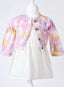 TIE DYE DENIM JACKET AND CREAM DRESS SET 9-24M