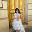 WEDDING SPECIAL OCCASION DRESS WITH LONG FLORAL DETAILED TULLE VEIL AND MATCHING HAIR CROWN