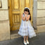 WEDDING SPECIAL OCCASION DRESS WITH LONG FLORAL DETAILED TULLE VEIL AND MATCHING HAIR CROWN