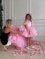 LAYERED ELEGANT GOWN FOR BIRTHDAY SPECIAL OCCASIONS WITH TIARA AND TULLE GLOVE COMBINATION CAN BE WORN WITH A LONG OR SHORT BACK DESIGN