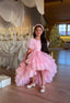 WHITE LAYERED ELEGANT GOWN FOR BIRTHDAY SPECIAL OCCASIONS WITH TIARA AND TULLE GLOVE COMBINATION CAN BE WORN WITH A LONG OR SHORT BACK DESIGN