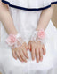 WHITE SATIN SHEER LACE FLORAL DETACHABLE CUFF SLEEVES FOR BIRTHDAY WEDDING ACCESSORIES