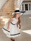 WHITE SPECIAL OCCASION DRESS WITH BLACK PIPING DETAIL 3 PIECE SET WITH HAT AND JACKET