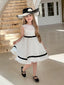 WHITE SPECIAL OCCASION DRESS WITH BLACK PIPING DETAIL 3 PIECE SET WITH HAT AND JACKET