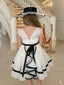 WHITE SPECIAL OCCASION DRESS WITH BLACK PIPING DETAIL 3 PIECE SET WITH HAT AND JACKET