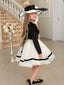 WHITE SPECIAL OCCASION DRESS WITH BLACK PIPING DETAIL 3 PIECE SET WITH HAT AND JACKET