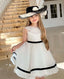 WHITE SPECIAL OCCASION DRESS WITH BLACK PIPING DETAIL 3 PIECE SET WITH HAT AND JACKET