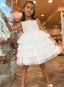 WHITE TULLE SPECIAL OCCASION DRESS WITH SEQUIN DETAIL AND PEARL BELT