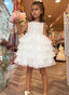 WHITE TULLE SPECIAL OCCASION DRESS WITH SEQUIN DETAIL AND PEARL BELT