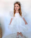 BALLOON SLEEVE VOLUMINOUS ORGANZA PINK WHITE LILAC BIRTHDAY SPECIAL OCCASION DRESS WITH PEARL BEADED TIARA ACCESSORY COMBINATION