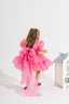 BALLOON SLEEVE VOLUMINOUS ORGANZA PINK WHITE LILAC BIRTHDAY SPECIAL OCCASION DRESS WITH PEARL BEADED TIARA ACCESSORY COMBINATION