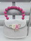 BEADED HANDLE WHITE BAG WITH FLORAL DETAILS