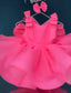 CRYSTAL EMBELLISHED BOW NEON PINK SPECIAL OCCASION DRESS