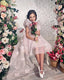 PINK FLORAL CROWN ACCESSORY COMBINATION LONG TAILED DRESS WITH FLORAL EMBROIDERY BIRTHDAY SPECIAL OCCASION DRESS