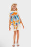 FLORAL PATTERNED BOW HEADBAND BLUE ORANGE DRESS