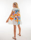 FLORAL PATTERNED BOW HEADBAND BLUE ORANGE DRESS
