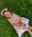 FLORAL PRINT DRESS WITH CRYSTAL TULLE BOW