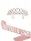 GIRL BIRTHDAY PARTY TIARA HEADBAND AND RHINESTONE CROWN STRAP SHOULDER 2 PIECE SET