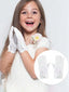GIRLS WHITE SATIN BOW GLOVES FOR WEDDING BIRTHDAY PHOTOGRAPHY FIRST COMMUNION PRINCESS ELEGANT PARTY