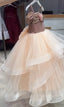 GLITTERY PINK PURPLE GOLD IRIDESCENT FABRIC TULLE SPECIAL OCCASION DRESS WITH CRYSTAL PRINCESS TIARA SET