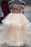 GLITTERY PINK PURPLE GOLD IRIDESCENT FABRIC TULLE SPECIAL OCCASION DRESS WITH CRYSTAL PRINCESS TIARA SET