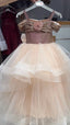 GLITTERY PINK PURPLE GOLD IRIDESCENT FABRIC TULLE SPECIAL OCCASION DRESS WITH CRYSTAL PRINCESS TIARA SET