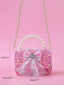 KIDS SPARKLING SEQUIN BOW DECOR METAL CHAIN SHOULDER HANDBAG