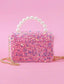 KIDS SPARKLING SEQUIN BOW DECOR METAL CHAIN SHOULDER HANDBAG