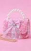 KIDS SPARKLING SEQUIN BOW DECOR METAL CHAIN SHOULDER HANDBAG