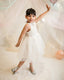 LACE AND TULLE SPEDIAL OCCASION DRESS WITH SATIN BACK AND 3D FLORAL ACCESSORY PERFECT FOR WEDDINGS CHRISTENINGS BIRTHDAY SPECIAL EVENTS