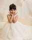 LACE AND TULLE SPEDIAL OCCASION DRESS WITH SATIN BACK AND 3D FLORAL ACCESSORY PERFECT FOR WEDDINGS CHRISTENINGS BIRTHDAY SPECIAL EVENTS