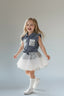 SEQUIN SKIRT AND BLOUSE SET WITH PEARL DETAIL BOW SOCKS