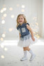SEQUIN SKIRT AND BLOUSE SET WITH PEARL DETAIL BOW SOCKS