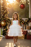 WHITE TULLE SPECIAL OCCASION DRESS WITH SEQUIN DETAIL AND PEARL BELT