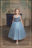 SHIMMERING LONG SILVER BLUE PRINCESS BIRTHDAY SPECIAL OCCASION DRESS WITH PETTICOAT AND FLORAL TIARA SET
