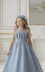 SHIMMERING LONG SILVER BLUE PRINCESS BIRTHDAY SPECIAL OCCASION DRESS WITH PETTICOAT AND FLORAL TIARA SET