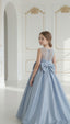 SHIMMERING LONG SILVER BLUE PRINCESS BIRTHDAY SPECIAL OCCASION DRESS WITH PETTICOAT AND FLORAL TIARA SET