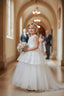 3D FLOWER DETAILED WEDDING COMMUNION SPECIAL OCCASION DRESS WITH MINI TIARA PEARL HAIR CLIP ACCESSORY SET