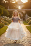GLITTERY PINK PURPLE GOLD IRIDESCENT FABRIC TULLE SPECIAL OCCASION DRESS WITH CRYSTAL PRINCESS TIARA SET