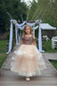 GLITTERY PINK PURPLE GOLD IRIDESCENT FABRIC TULLE SPECIAL OCCASION DRESS WITH CRYSTAL PRINCESS TIARA SET