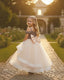 GLITTERY PINK PURPLE GOLD IRIDESCENT FABRIC TULLE SPECIAL OCCASION DRESS WITH CRYSTAL PRINCESS TIARA SET
