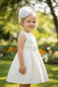WHITE SPECIAL OCCASION DRESS WITH 3D BUTTERFLY WAISTBAND ACCESSORY AND MATCHING HAT PERFECT FOR WEDDINGS CHRISTENINGS BIRTHDAYS