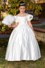 SATIN WHITE DRESS WITH PEARL DETAILS PERFECT FOR WEDDINGS COMMUNION AND SPECIAL OCCASIONS