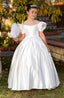 SATIN WHITE DRESS WITH PEARL DETAILS PERFECT FOR WEDDINGS COMMUNION AND SPECIAL OCCASIONS