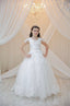 LACE DETAILED TULLE DRESS WITH BOW ACCESSORY AT THE WAIST FOR WEDDINGS COMMUNION AND SPECIAL OCCASIONS